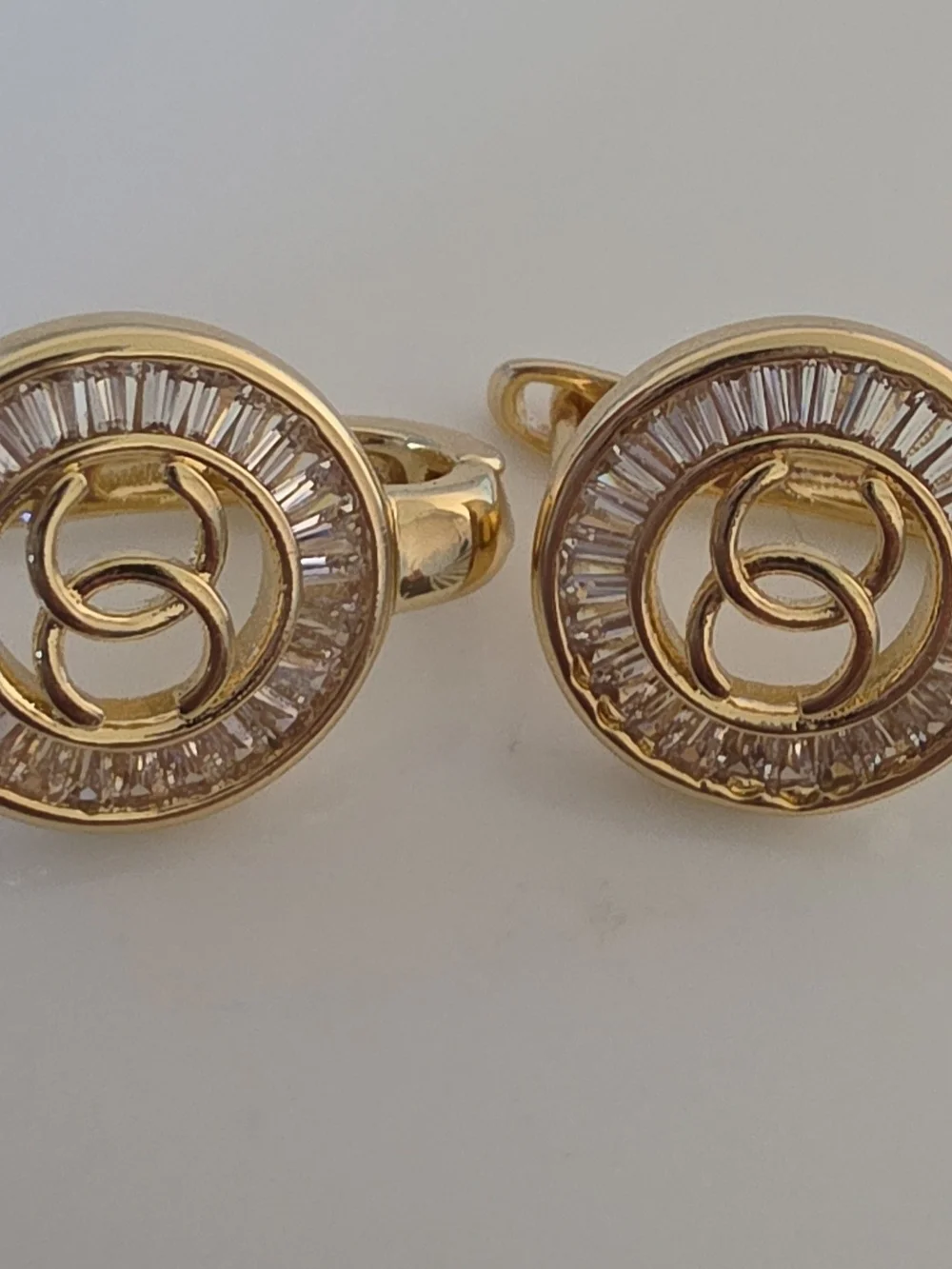Gold Circular Linked Crystal Accent Women's Earrings